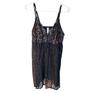 Cacique Black Gold Lacey Lingerie Dress Top Size 14/16